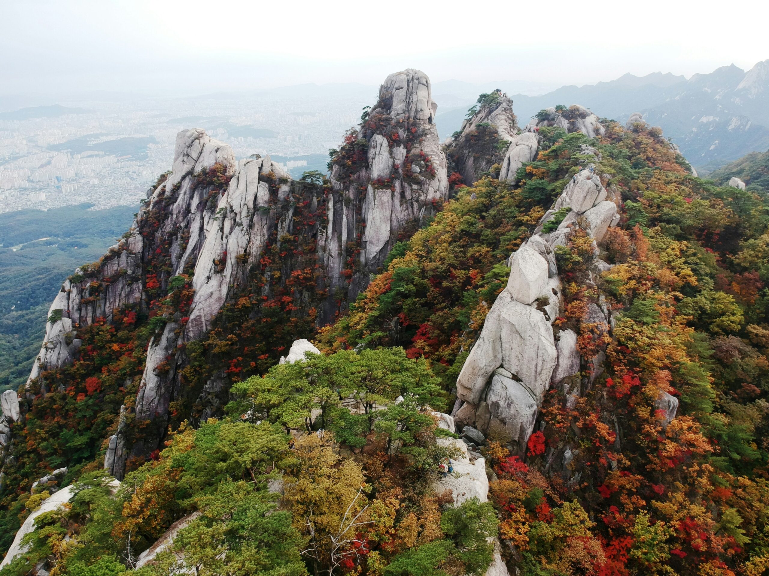 Mountain peaks with fog around