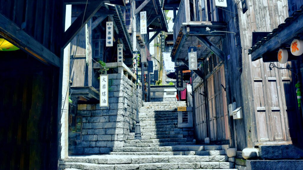 A stony street with traditional houses in China