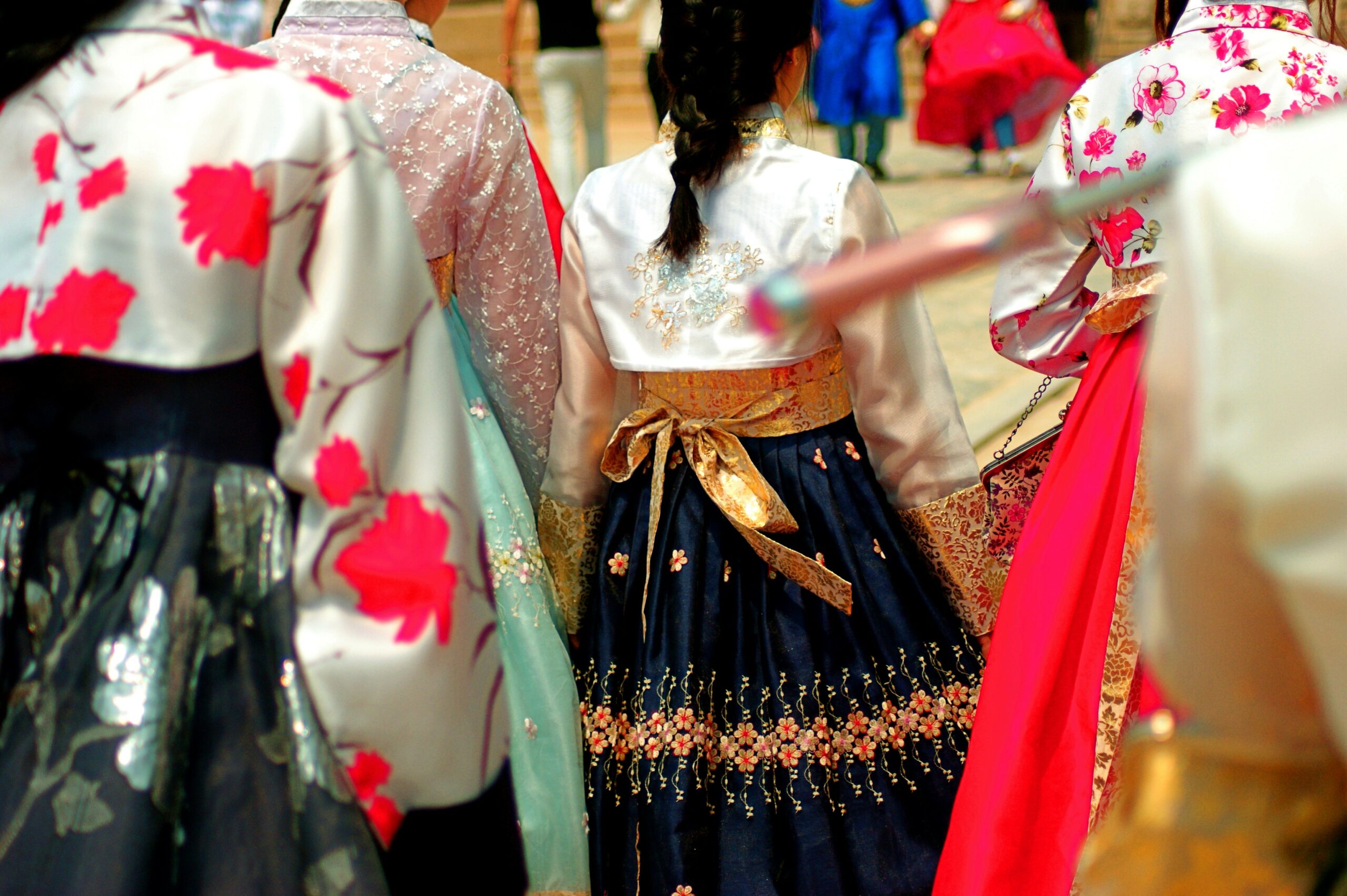 Women in traditional Korean dresses Hanbok